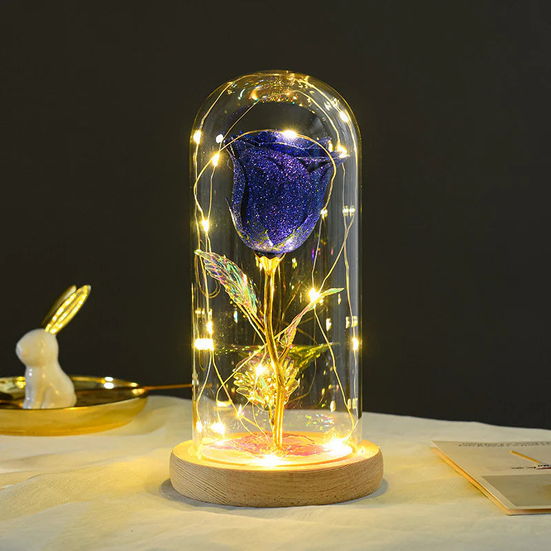 Timeless Eternal Rose in Transparent Dome with Soft Lighting, Perfect for Valentine’s Day or Anniversary Themes