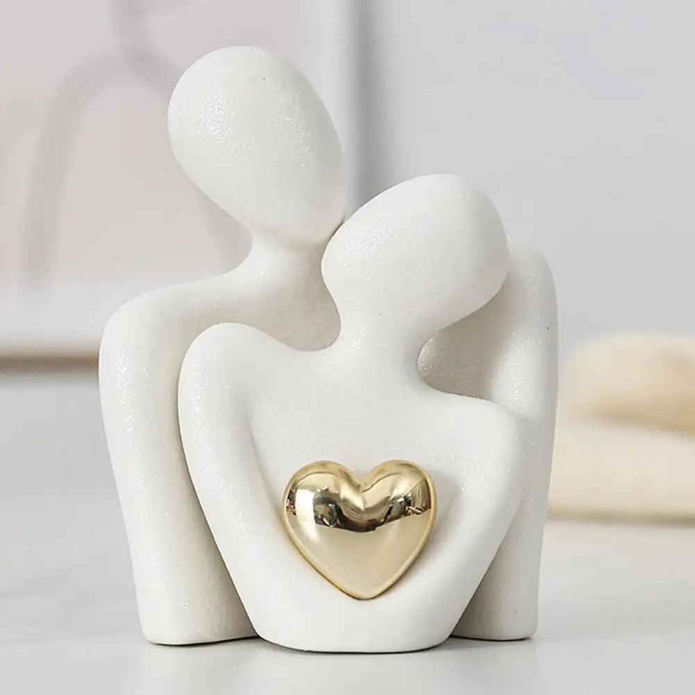 Golden Love Heart Couple Sculpture 