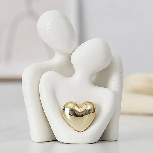 Golden Love Heart Couple Sculpture 