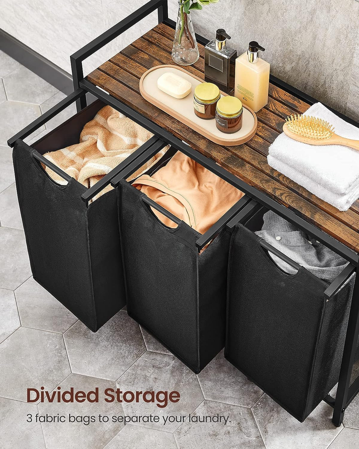 Rustic Tri-Compartment Laundry Hamper