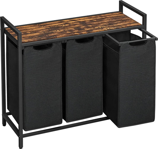 Rustic Tri-Compartment Laundry Hamper