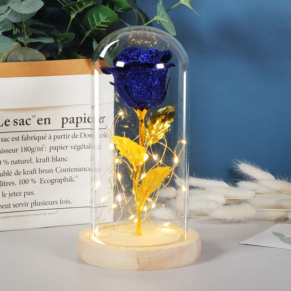 Timeless Eternal Rose in Transparent Dome with Soft Lighting, Perfect for Valentine’s Day or Anniversary Themes
