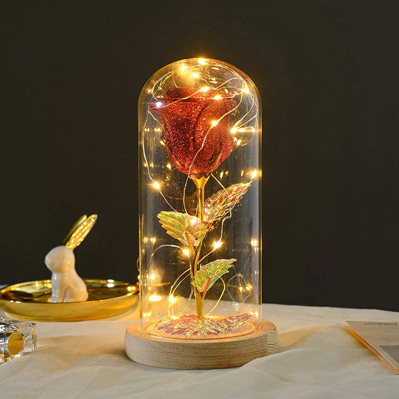 Timeless Eternal Rose in Transparent Dome with Soft Lighting, Perfect for Valentine’s Day or Anniversary Themes