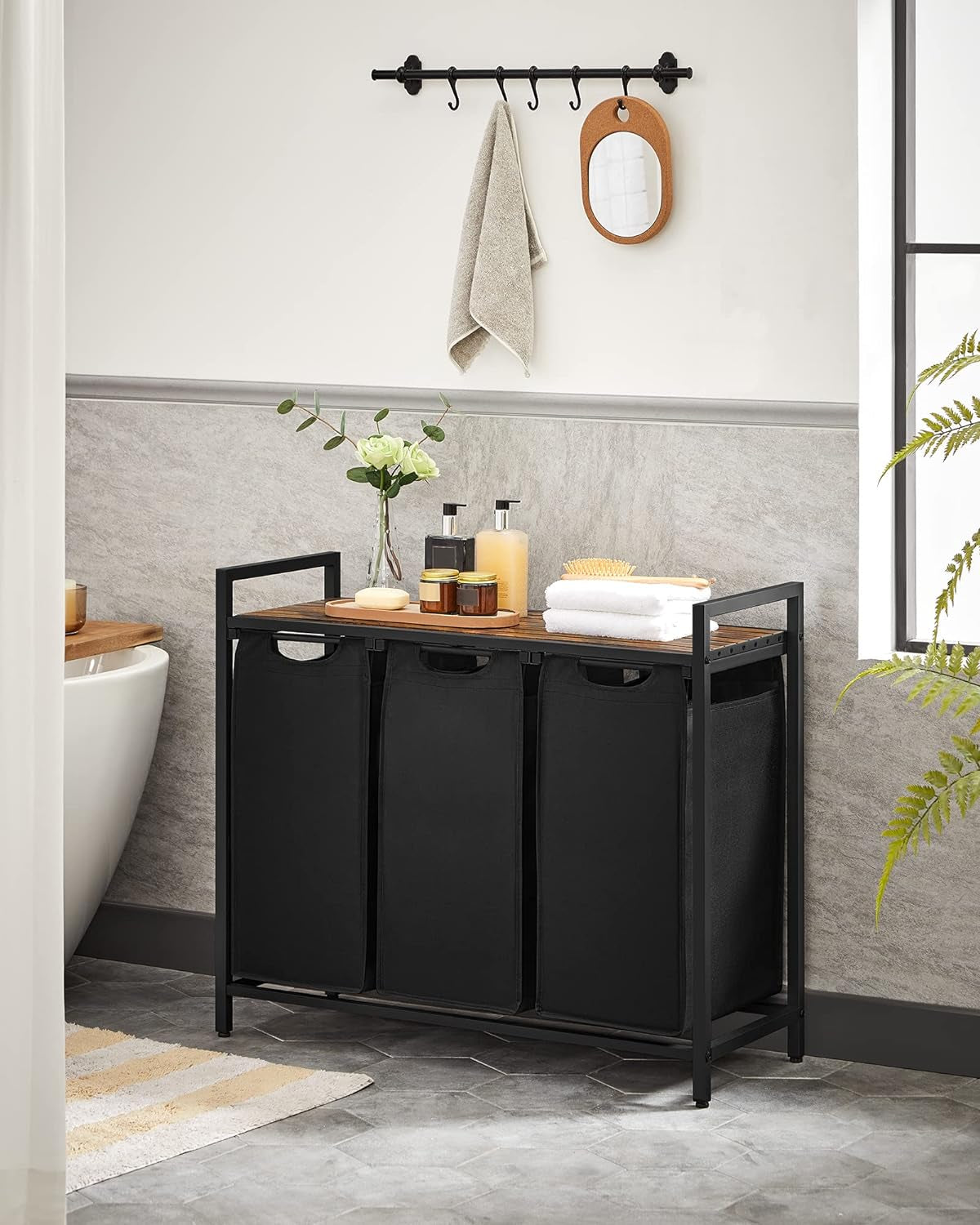 Rustic Tri-Compartment Laundry Hamper