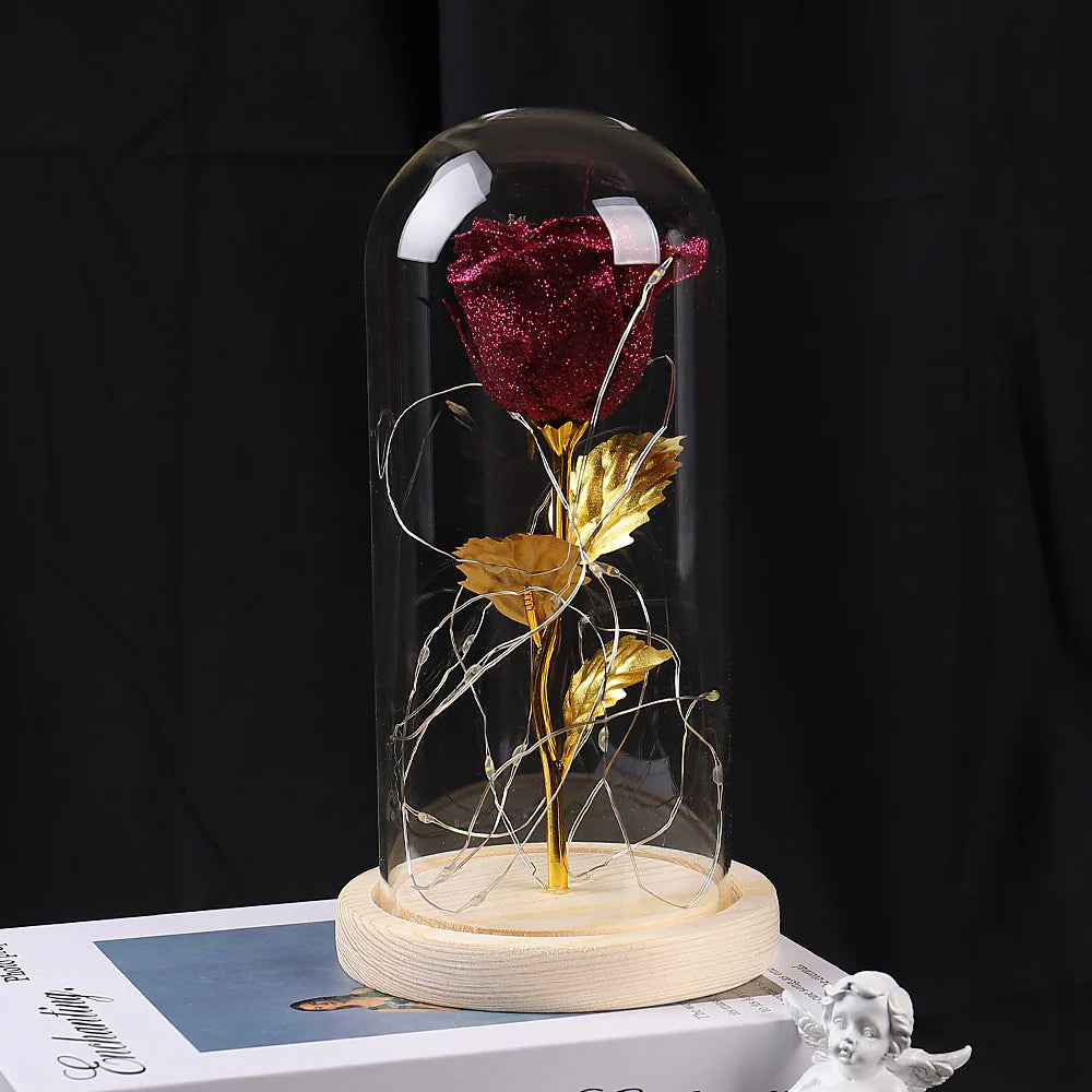 Timeless Eternal Rose in Transparent Dome with Soft Lighting, Perfect for Valentine’s Day or Anniversary Themes