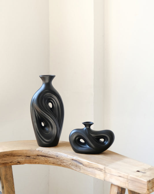 Handmade Contemporary Abstract Ceramic Black Vase 